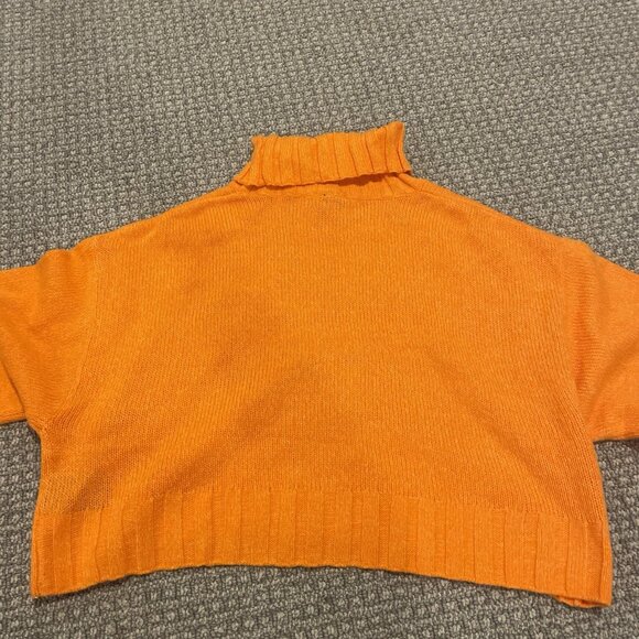 H&M Sweater Womens XL Cropped Turtle Neck Neon Orange Knit Ribbed Long Sleeve - Picture 3 of 7